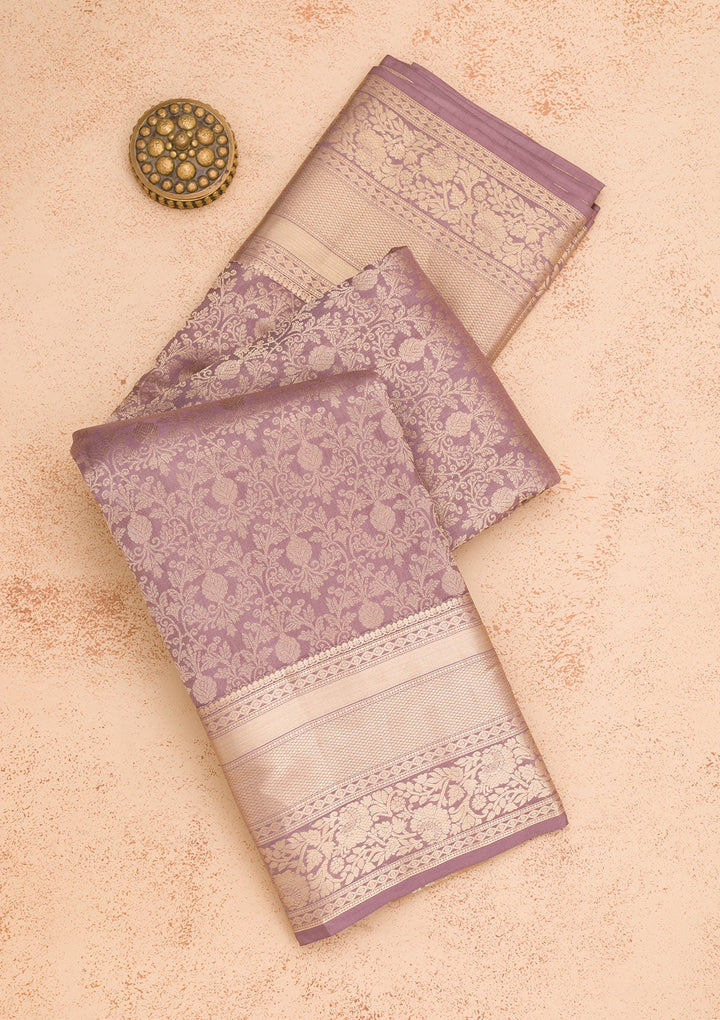 Mauve Zariwork Pure Silk Saree-Koskii
