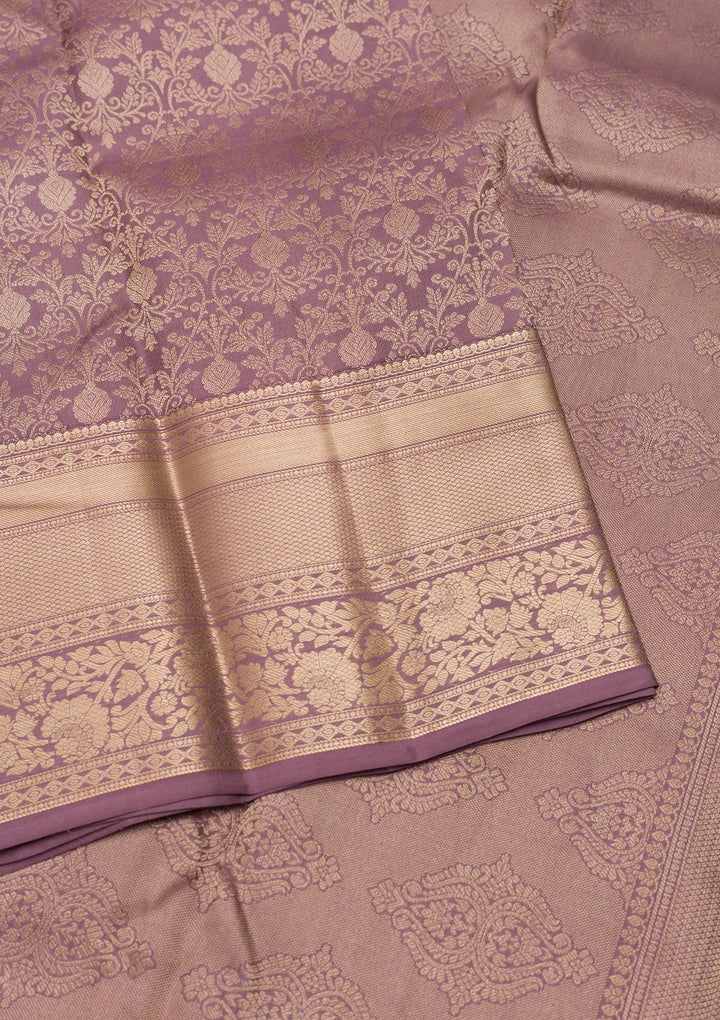 Mauve Zariwork Pure Silk Saree-Koskii