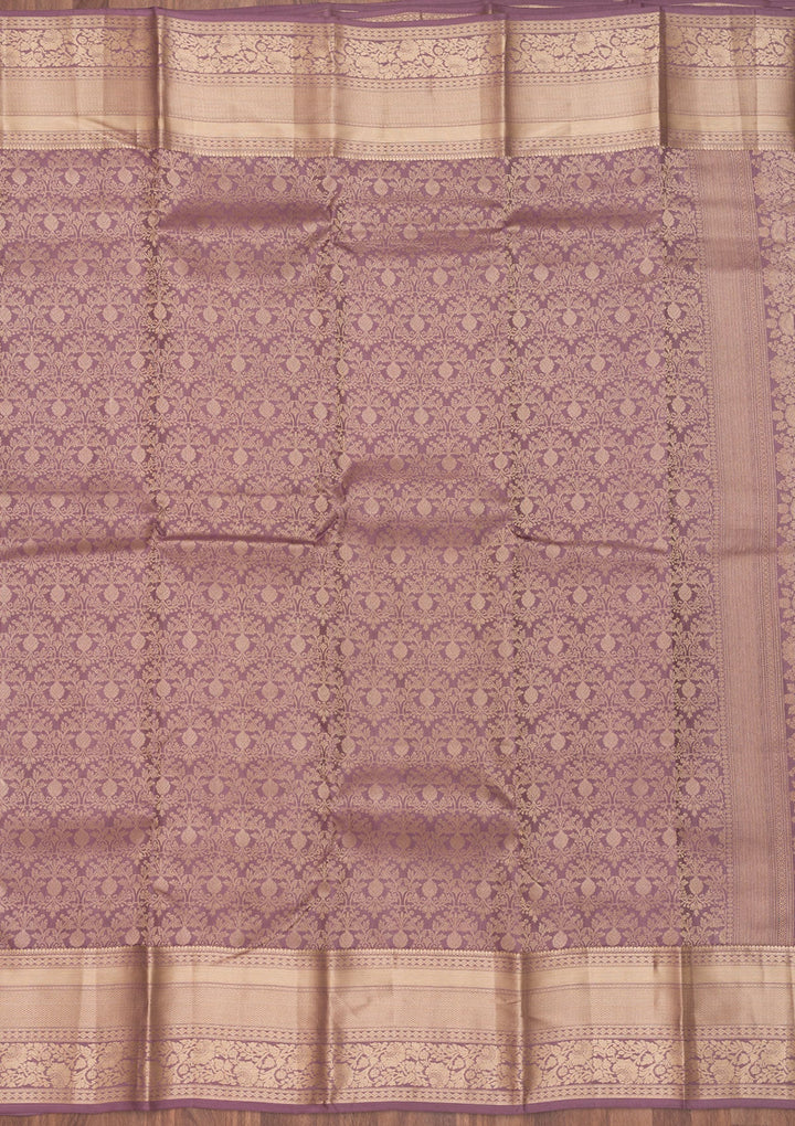 Mauve Zariwork Pure Silk Saree-Koskii