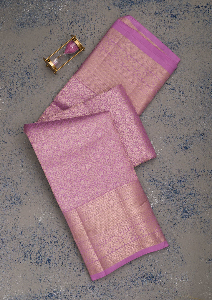 Mauve Zariwork Pure Silk Saree-Koskii
