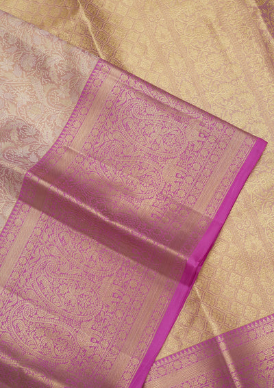 Mauve Zariwork Pure Silk Saree-Koskii