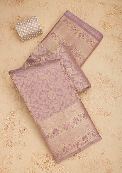 Mauve Zariwork Pure Silk Saree-Koskii