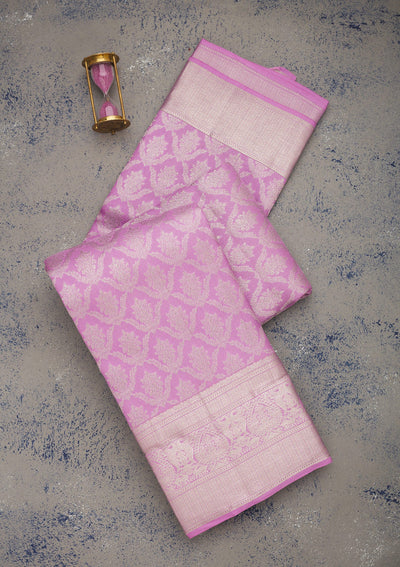 Mauve Zariwork Pure Silk Saree-Koskii