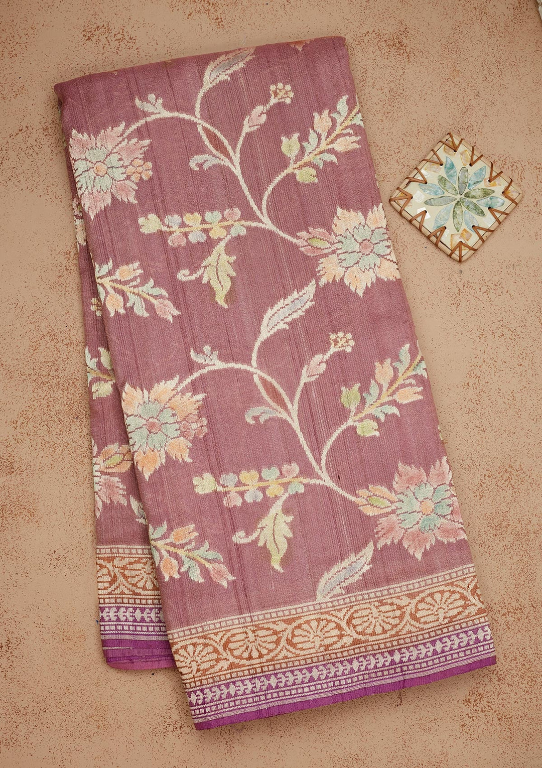 Mauve Zariwork Pure Silk Saree-Koskii