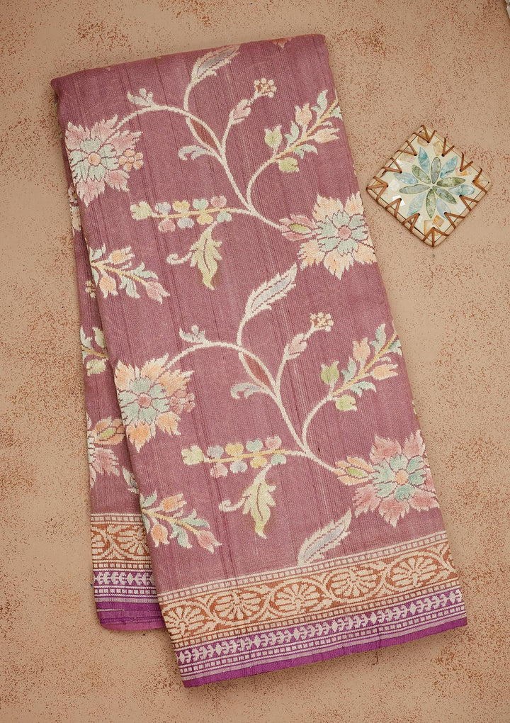 Mauve Zariwork Pure Silk Saree-Koskii