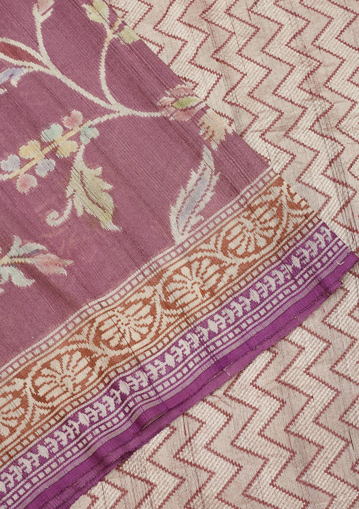 Mauve Zariwork Pure Silk Saree-Koskii