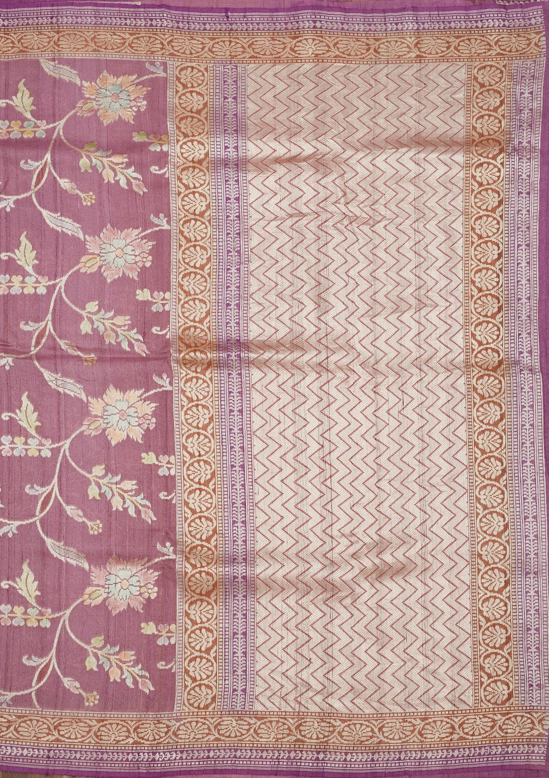 Mauve Zariwork Pure Silk Saree-Koskii