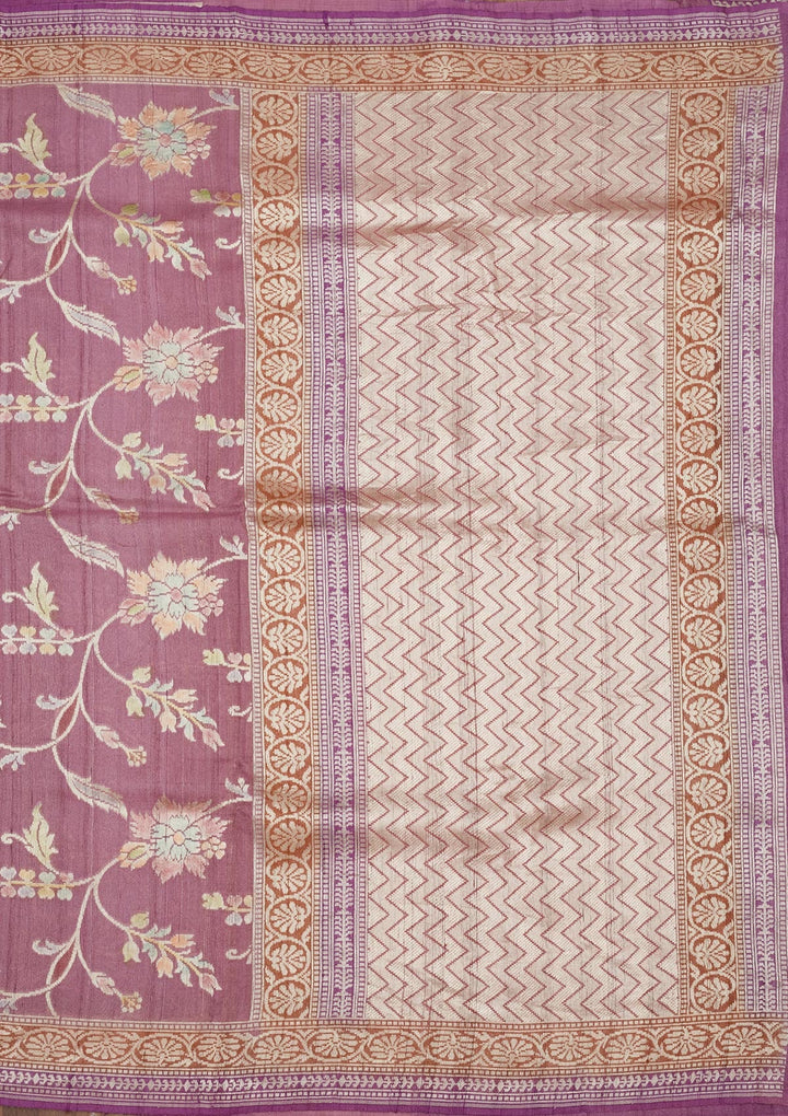 Mauve Zariwork Pure Silk Saree-Koskii