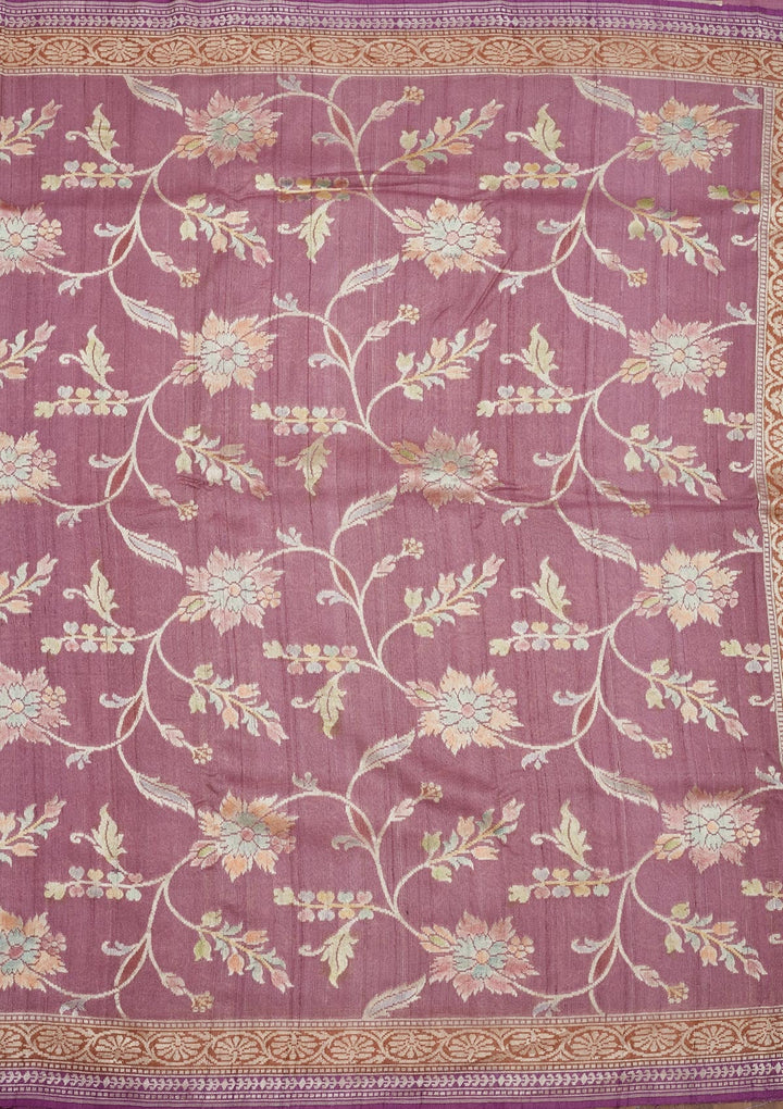 Mauve Zariwork Pure Silk Saree-Koskii