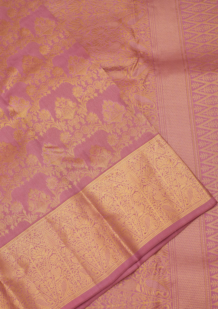 Mauve Zariwork Pure Silk Saree-Koskii