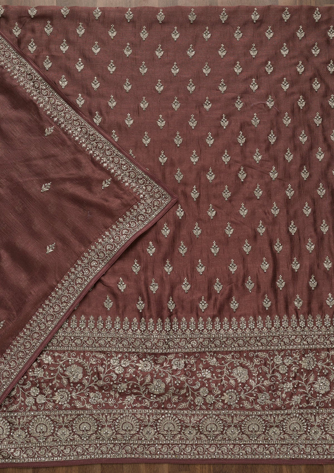 Mauve Zariwork Raw Silk Unstitched Salwar Suit-Koskii