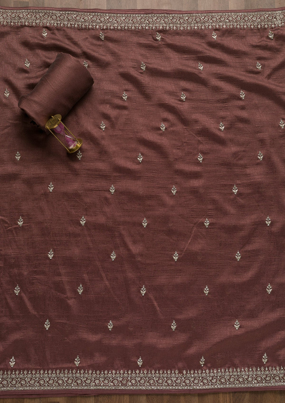 Mauve Zariwork Raw Silk Unstitched Salwar Suit-Koskii