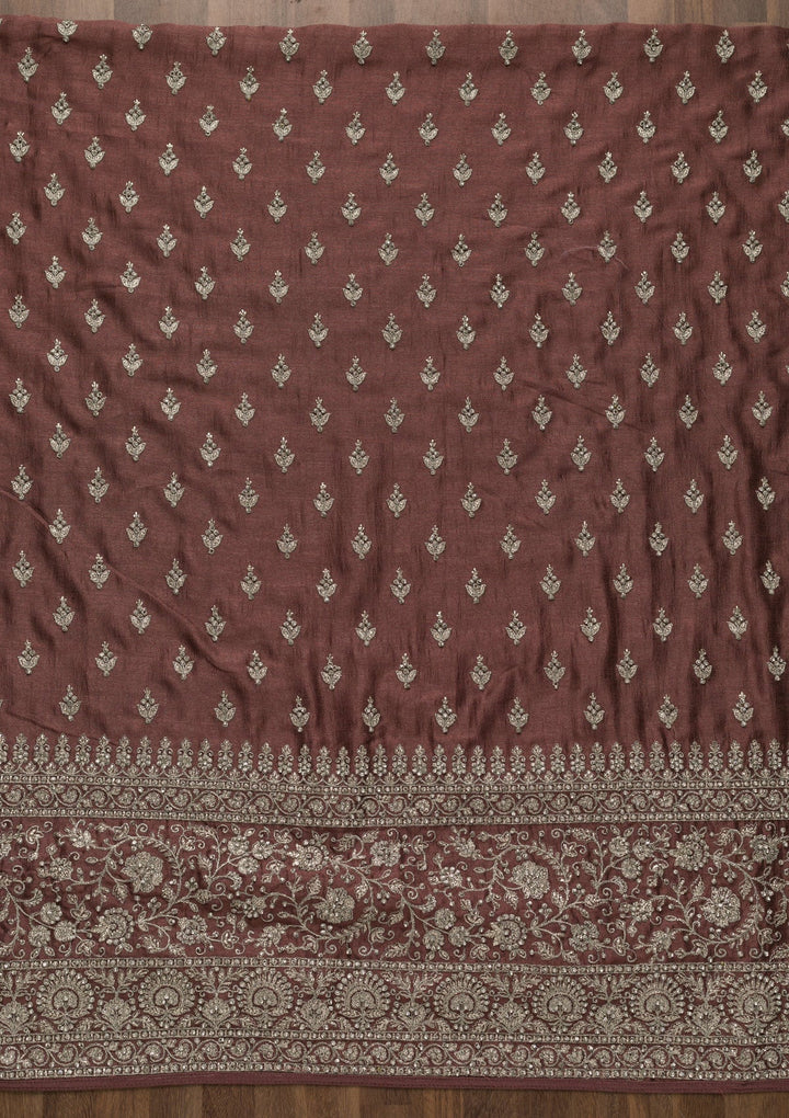 Mauve Zariwork Raw Silk Unstitched Salwar Suit-Koskii