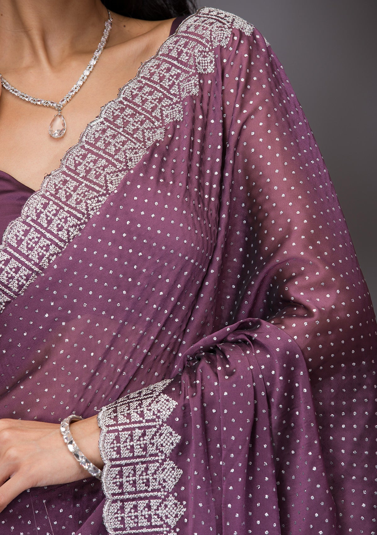 Mauve Zariwork Satin Saree-Koskii