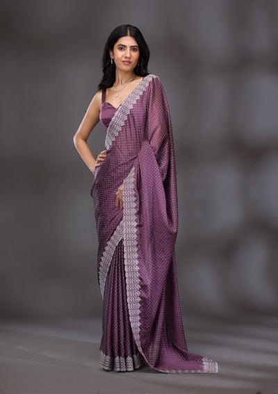 Mauve Zariwork Satin Saree-Koskii