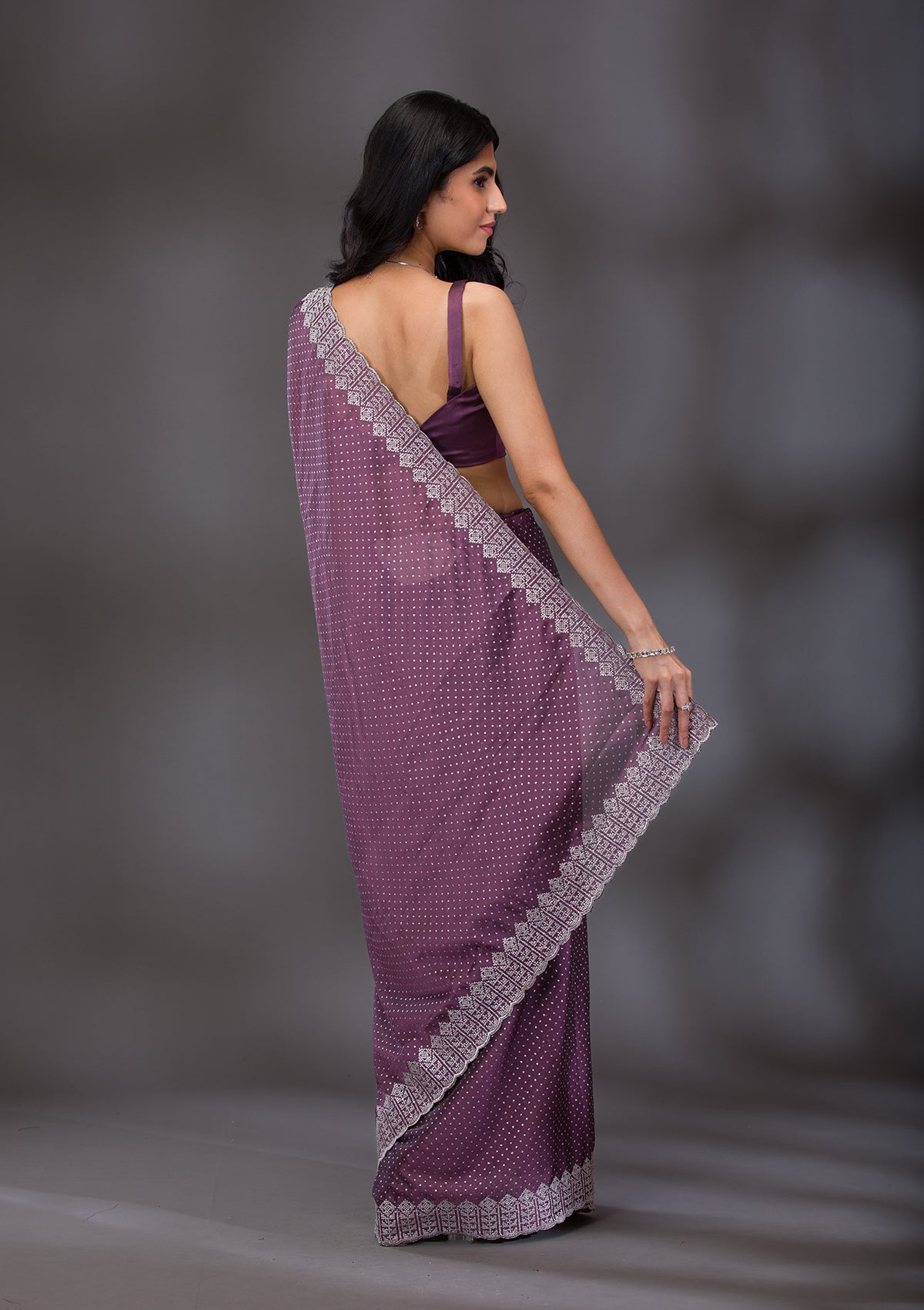 Mauve Zariwork Satin Saree-Koskii