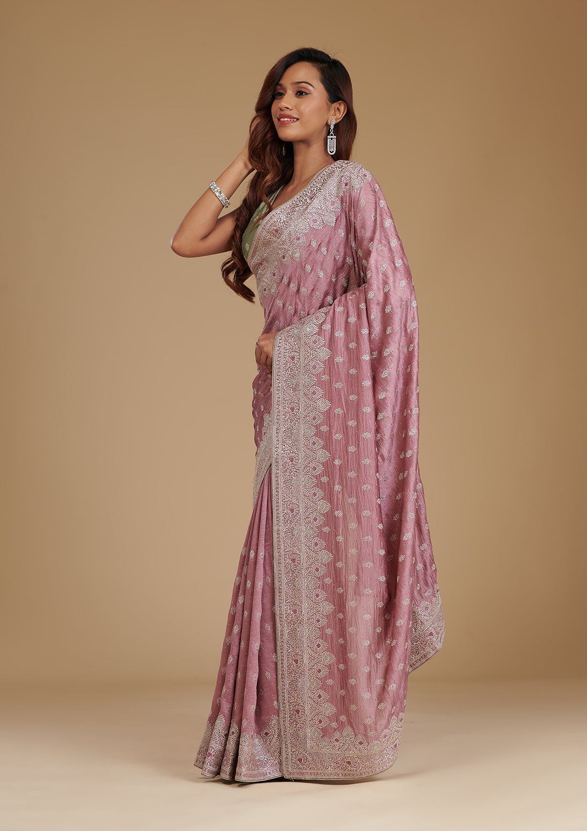 Mauve Zariwork Soft Silk Saree-Koskii