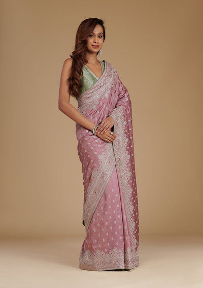 Mauve Zariwork Soft Silk Saree-Koskii