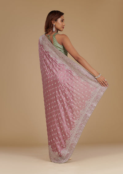 Mauve Zariwork Soft Silk Saree-Koskii