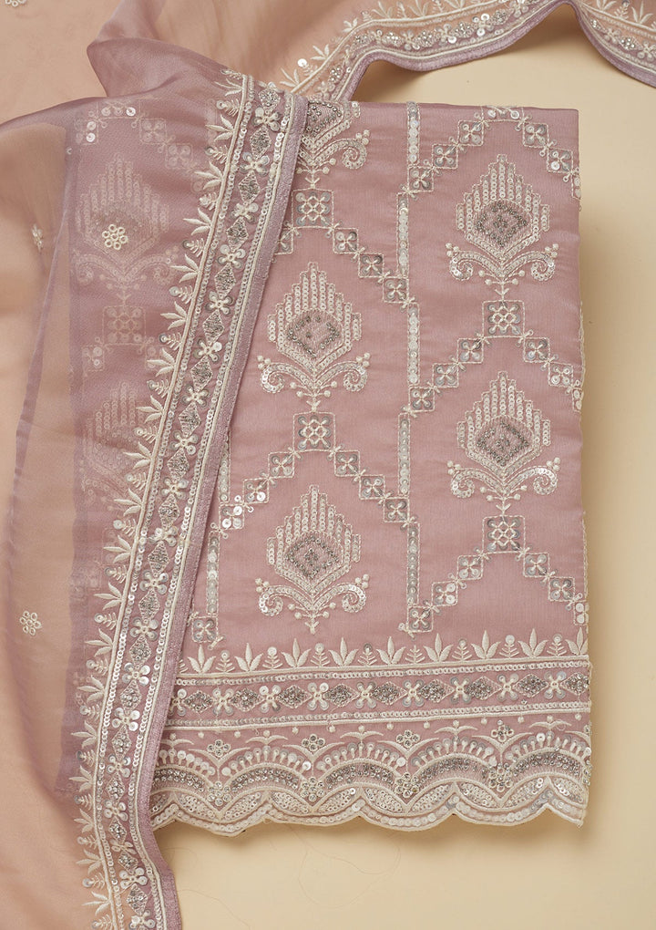 Mauve Zariwork Tissue Unstitched Salwar Suit-Koskii