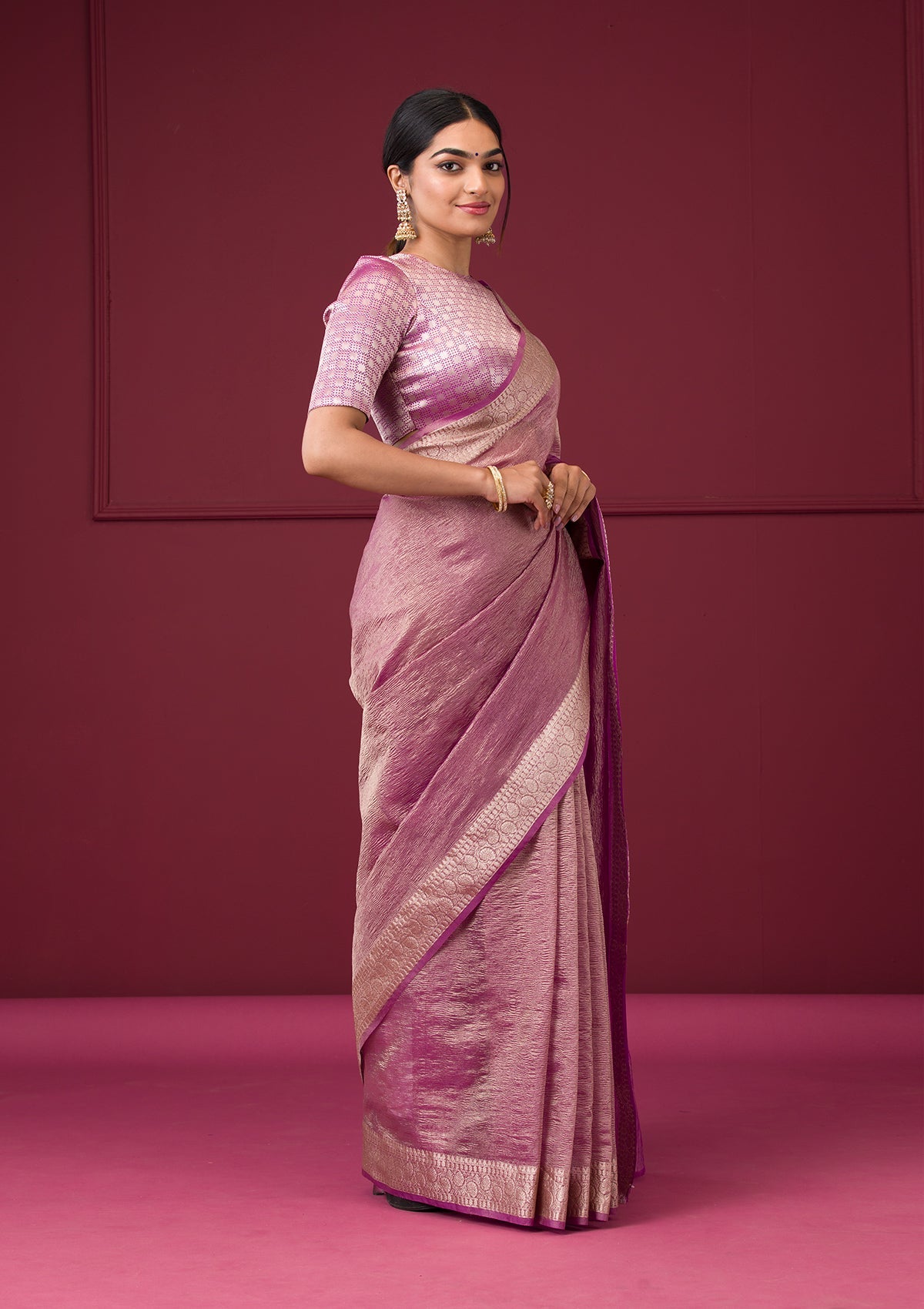 Mauve Zariwork Tissue Saree