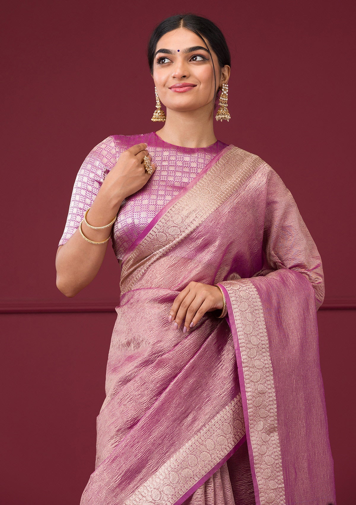 Mauve Zariwork Tissue Saree