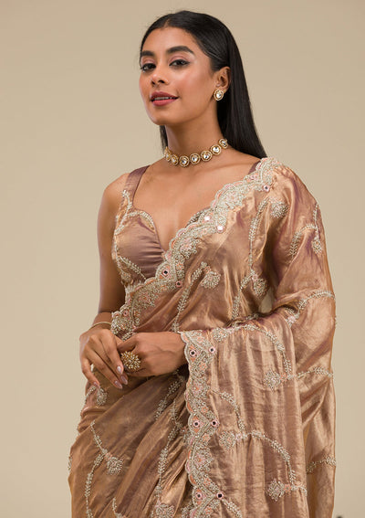 Mauve Zariwork Tissue Saree-Koskii