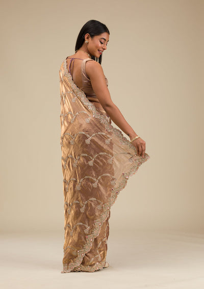 Mauve Zariwork Tissue Saree-Koskii