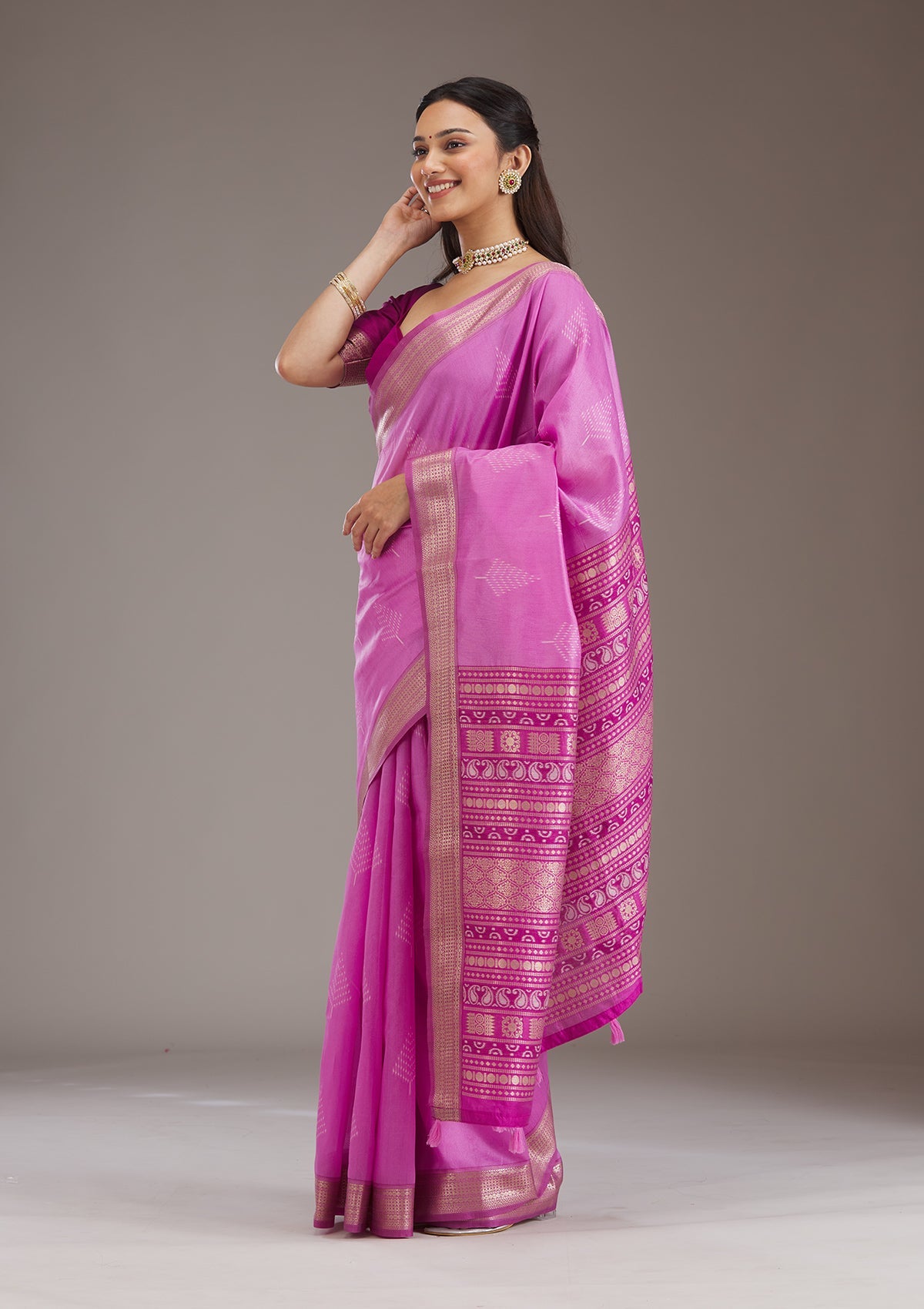 Mauve Zariwork Tissue Saree-Koskii