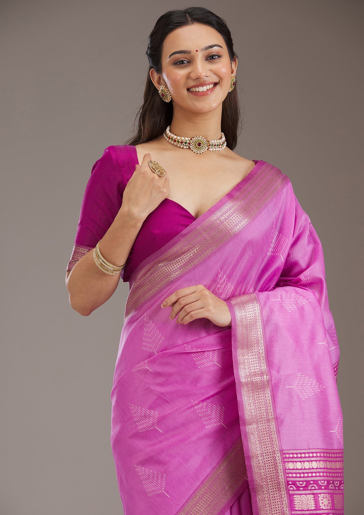 Mauve Zariwork Tissue Saree-Koskii