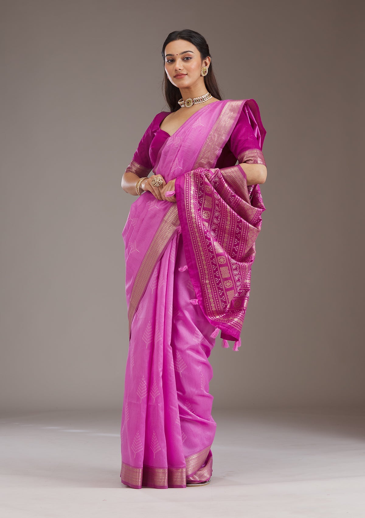 Mauve Zariwork Tissue Saree-Koskii