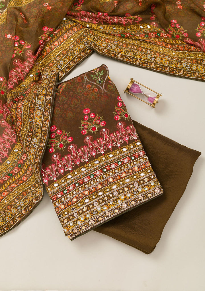 Mehendi Cutdana Crepe Unstitched Salwar Suit-Koskii