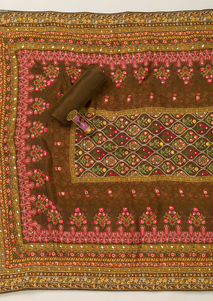 Mehendi Cutdana Crepe Unstitched Salwar Suit-Koskii