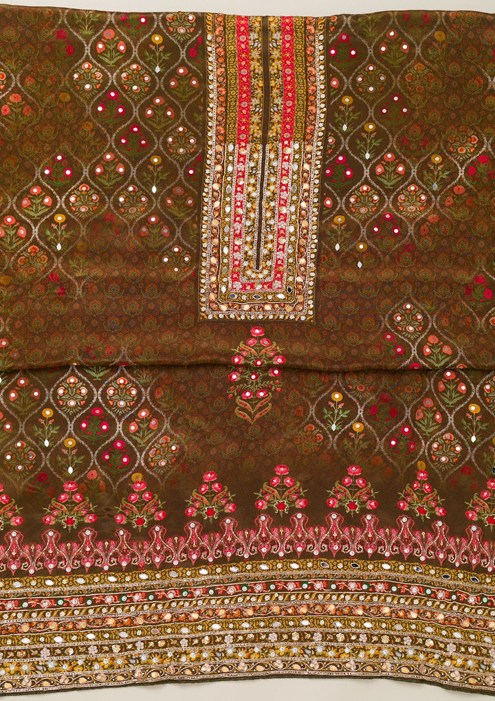 Mehendi Cutdana Crepe Unstitched Salwar Suit-Koskii