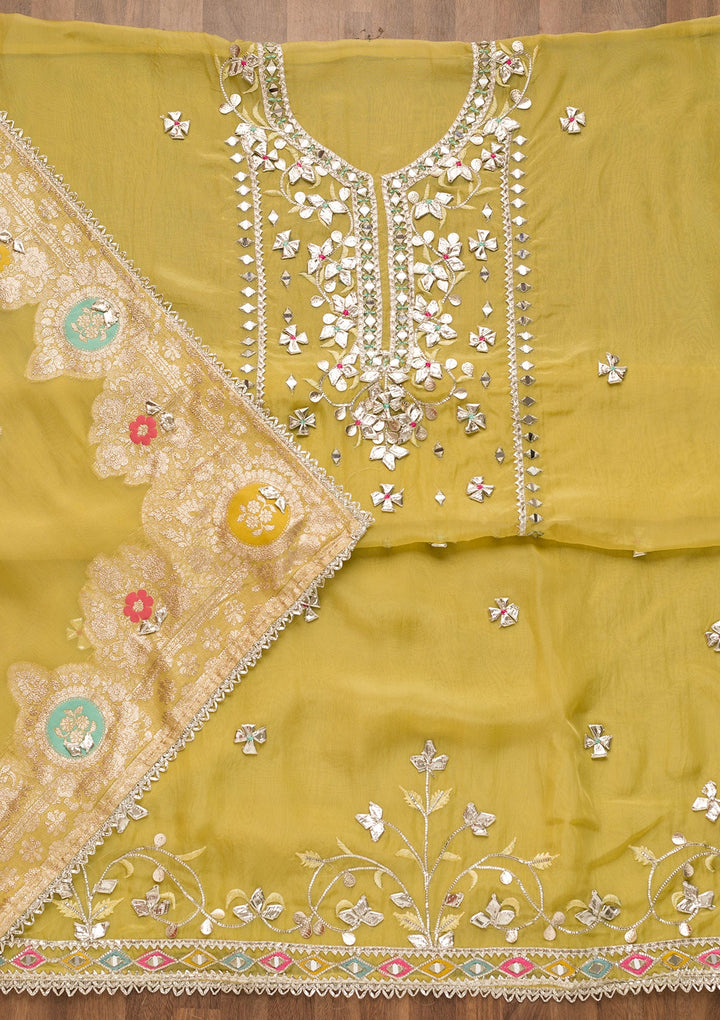 Mehendi Gotapatti Georgette Unstitched Salwar Suit-Koskii