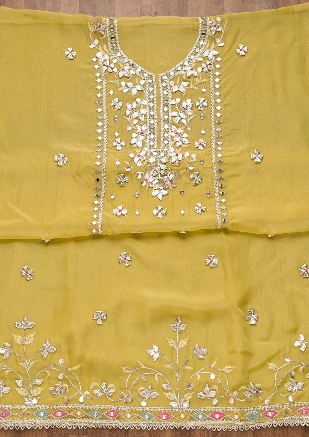 Mehendi Gotapatti Georgette Unstitched Salwar Suit-Koskii