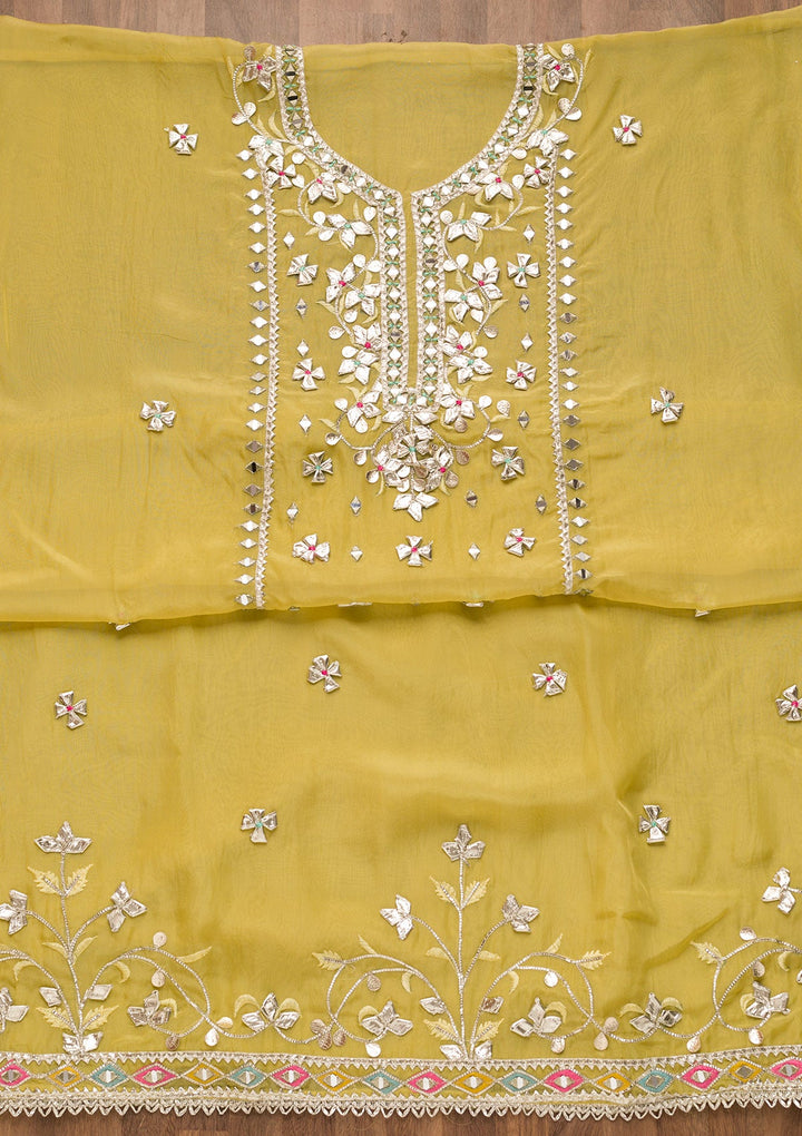 Mehendi Gotapatti Georgette Unstitched Salwar Suit-Koskii