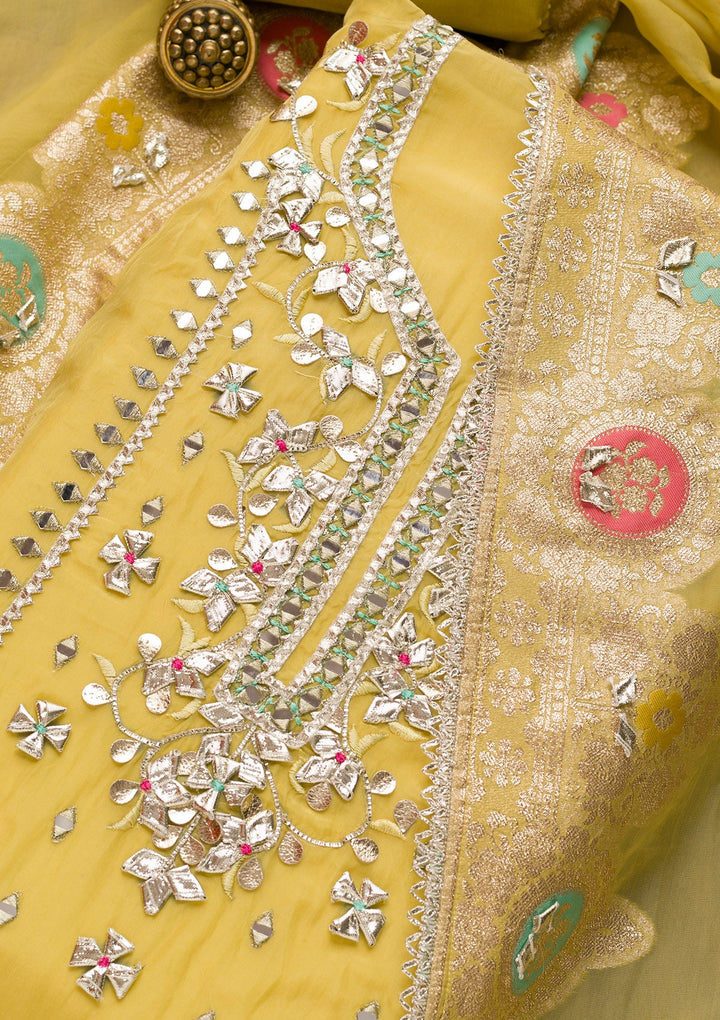 Mehendi Gotapatti Georgette Unstitched Salwar Suit-Koskii