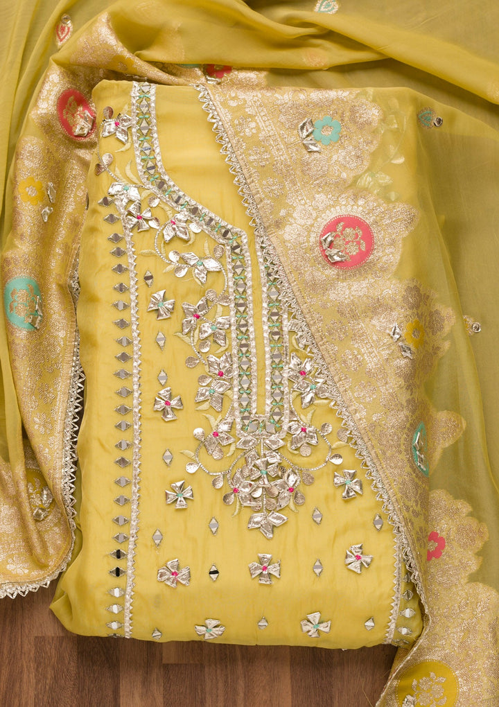 Mehendi Gotapatti Georgette Unstitched Salwar Suit-Koskii