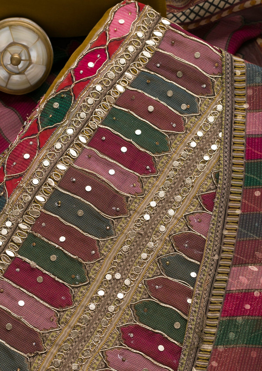 Mehendi Gotapatti Georgette Unstitched Salwar Suit-Koskii