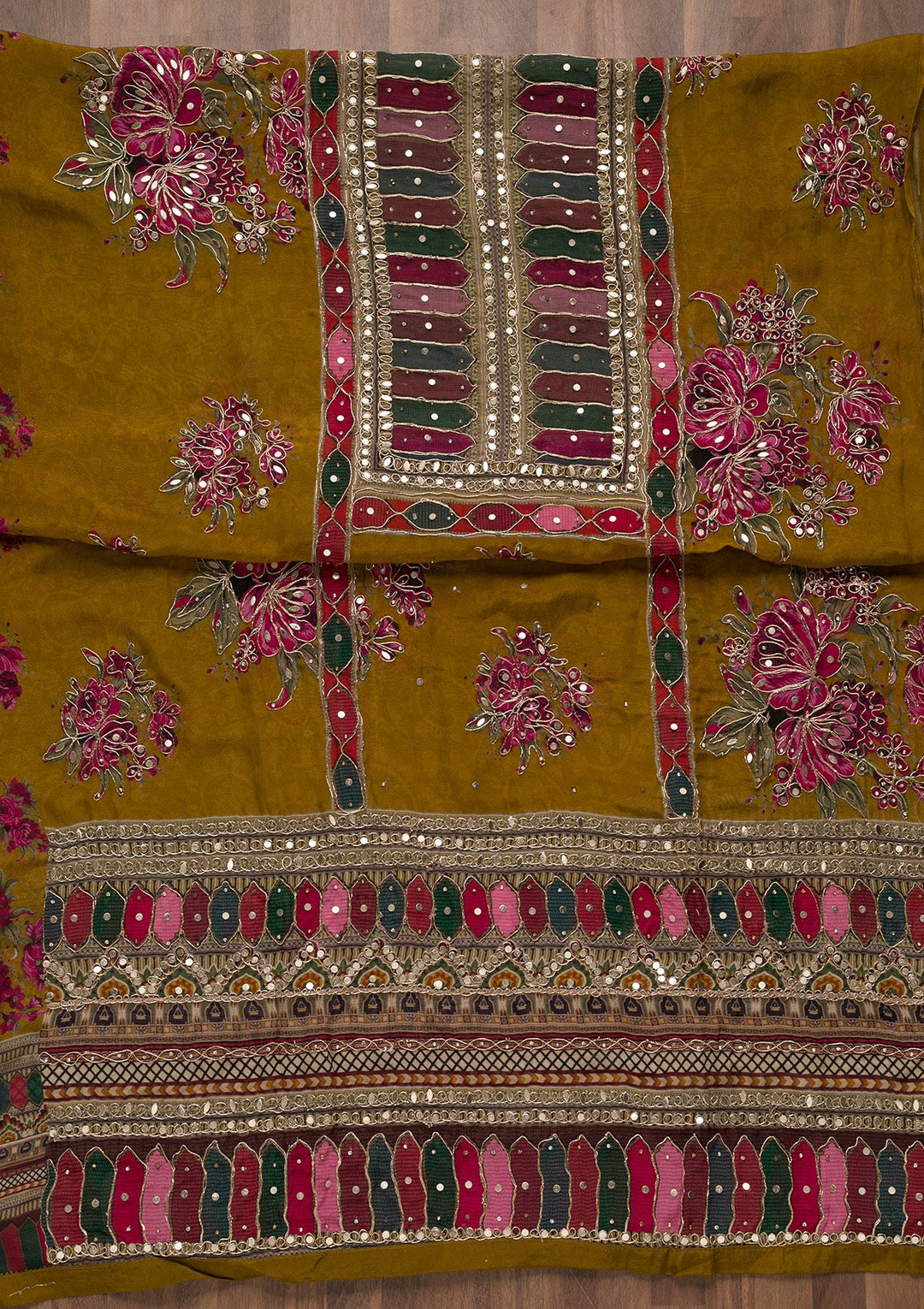 Mehendi Gotapatti Georgette Unstitched Salwar Suit-Koskii