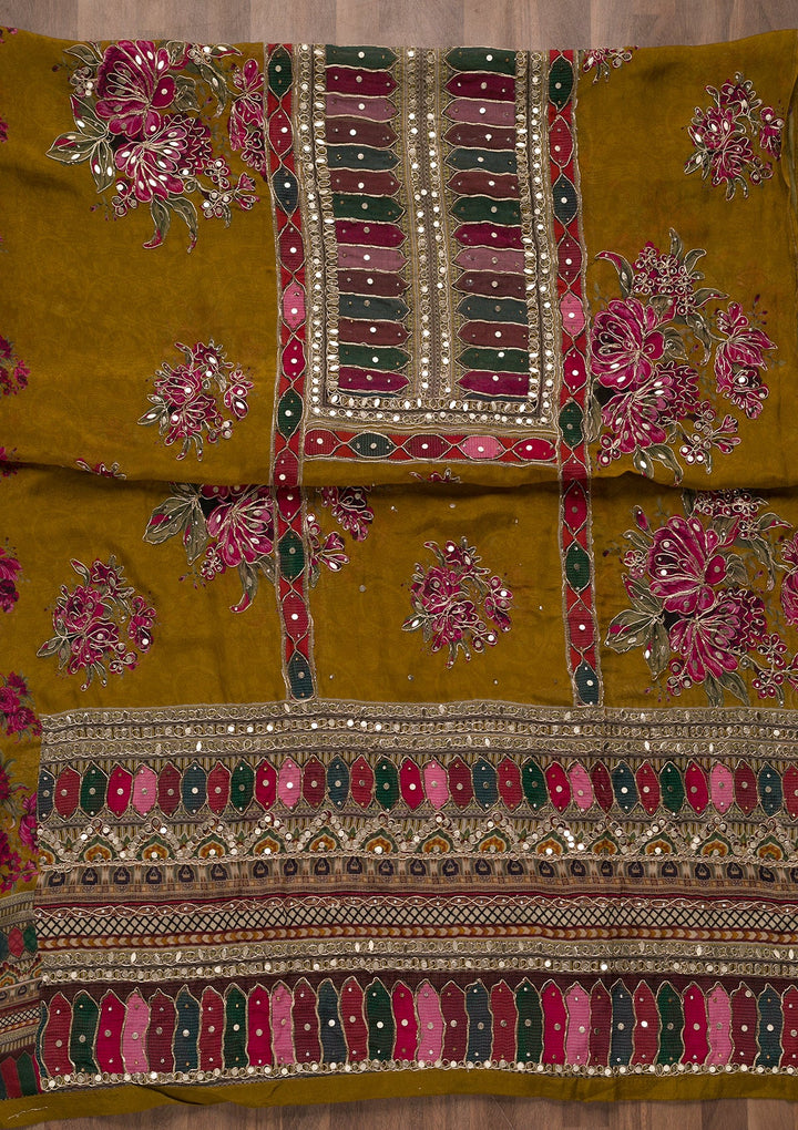 Mehendi Gotapatti Georgette Unstitched Salwar Suit-Koskii