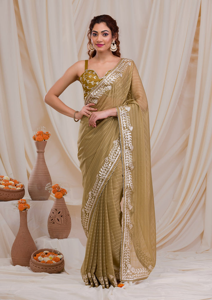 Mehendi Gotapatti Georgette Saree-Koskii