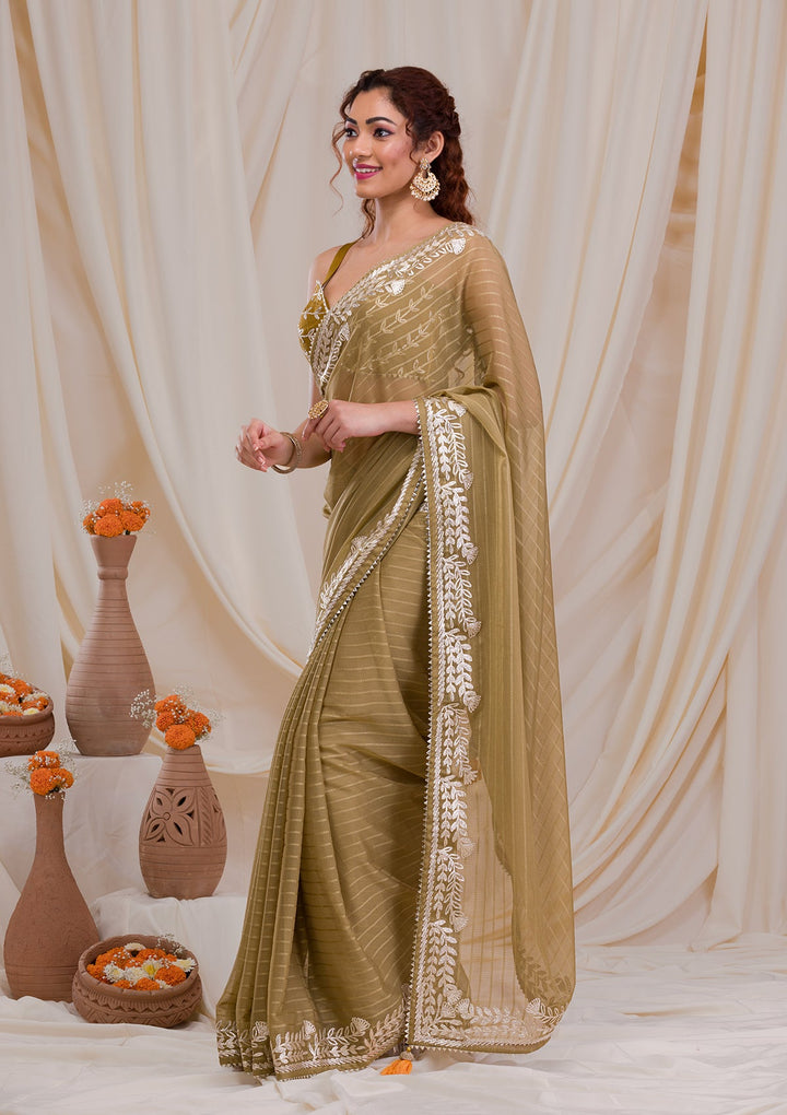 Mehendi Gotapatti Georgette Saree-Koskii