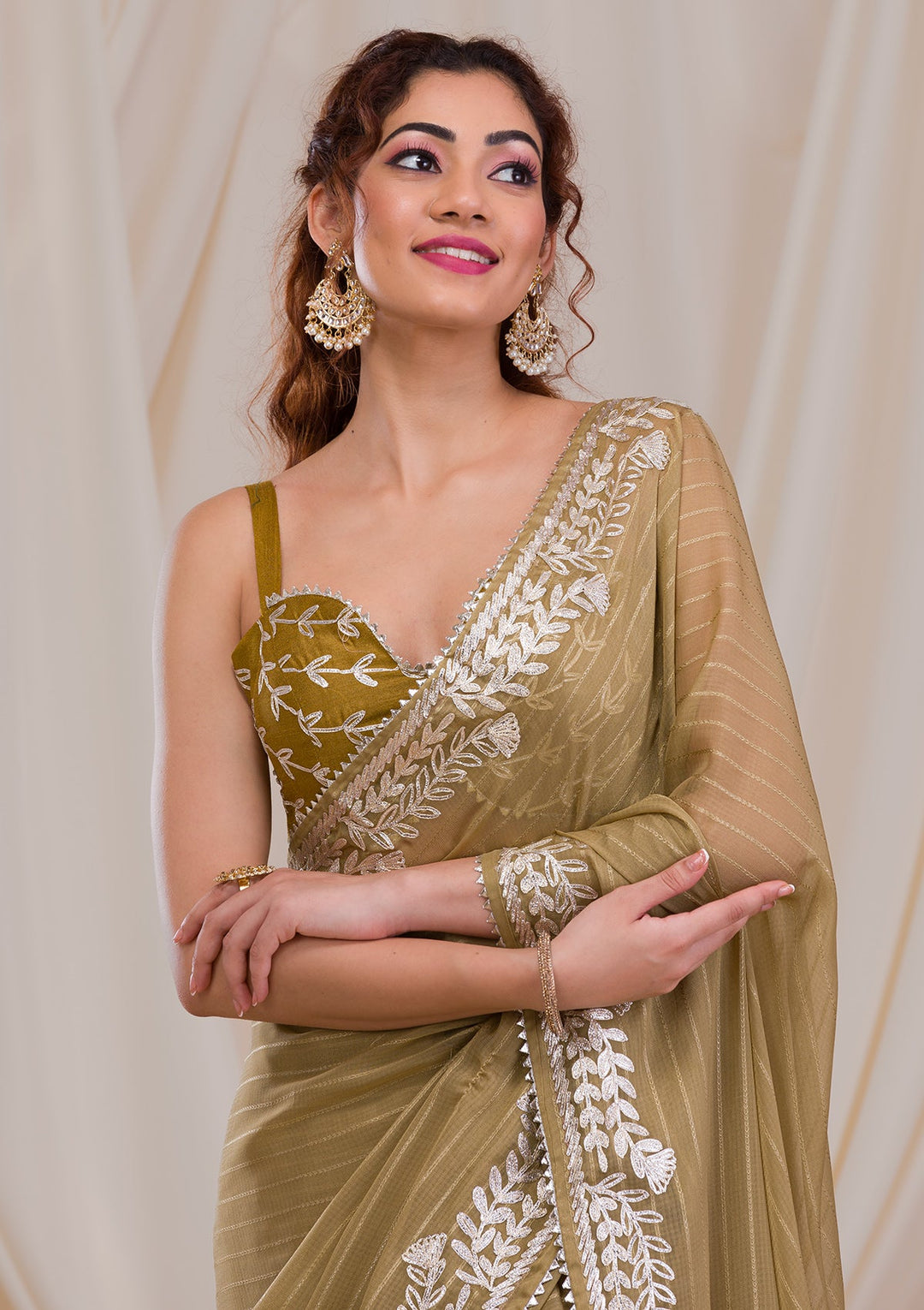 Mehendi Gotapatti Georgette Saree-Koskii
