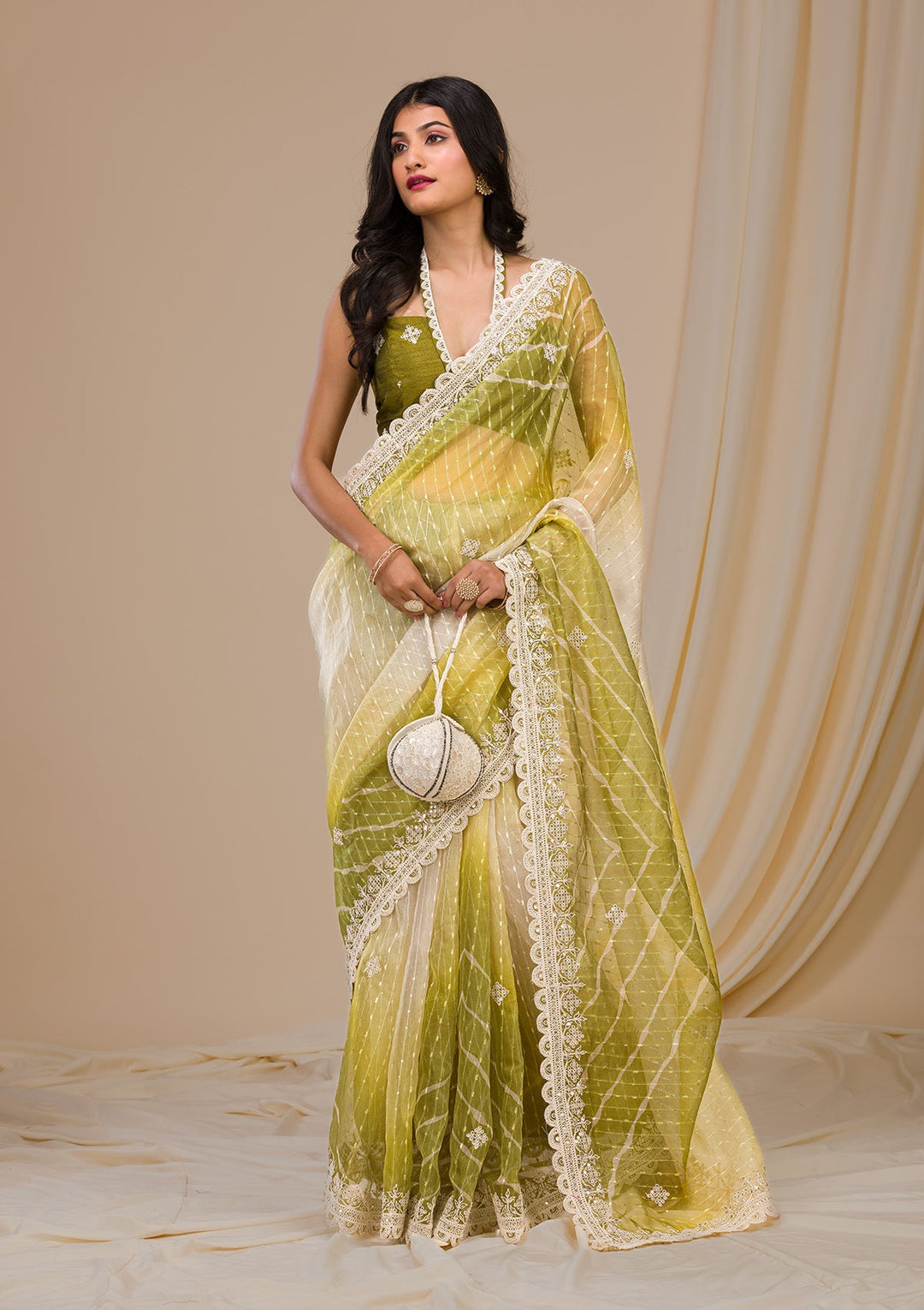 Gold Stonework Satin Designer Saree-Koskii