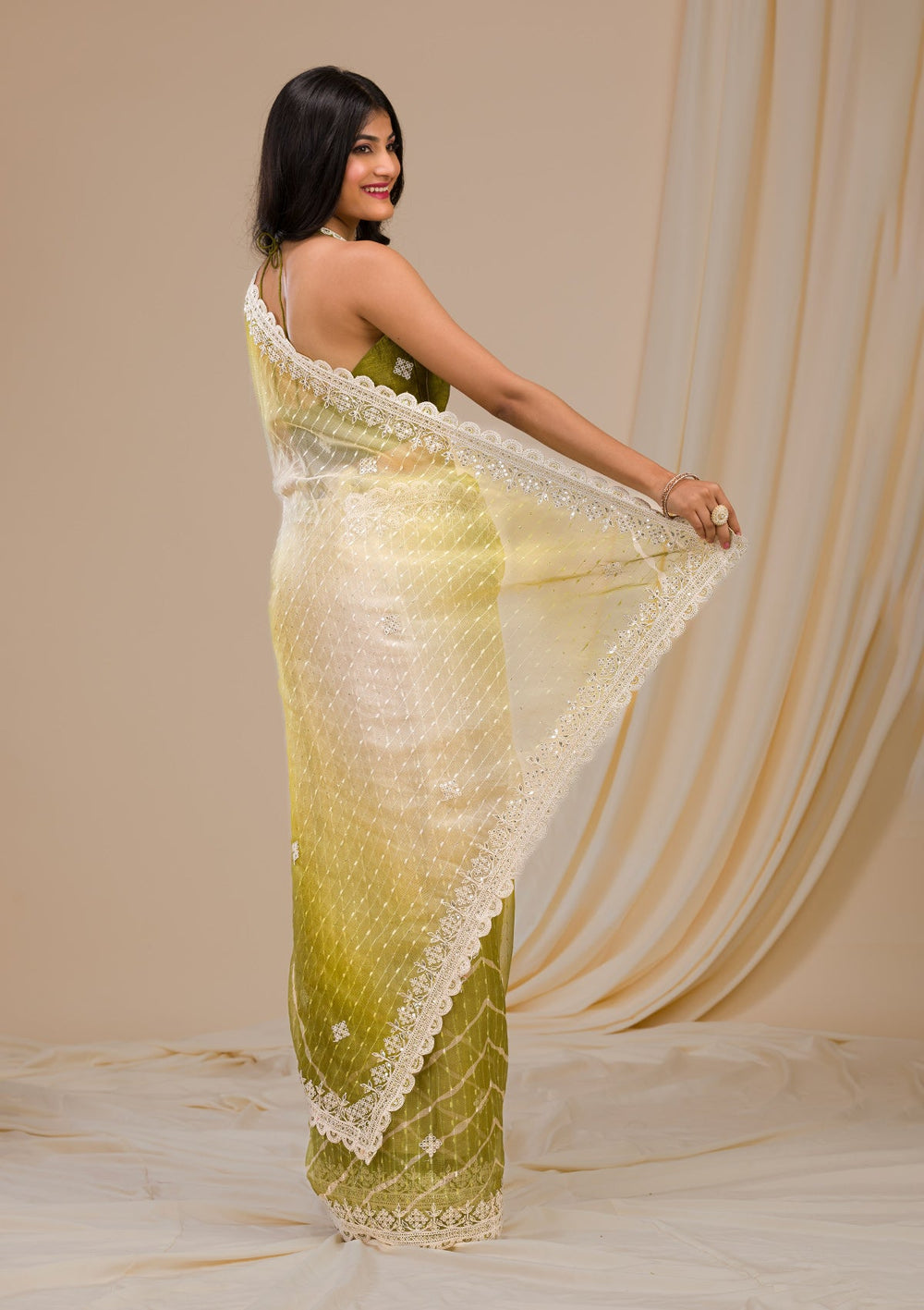 Navy Blue Stonework Raw Silk Designer Saree-Koskii