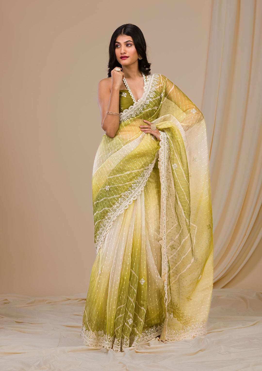 Navy Blue Stonework Raw Silk Designer Saree-Koskii