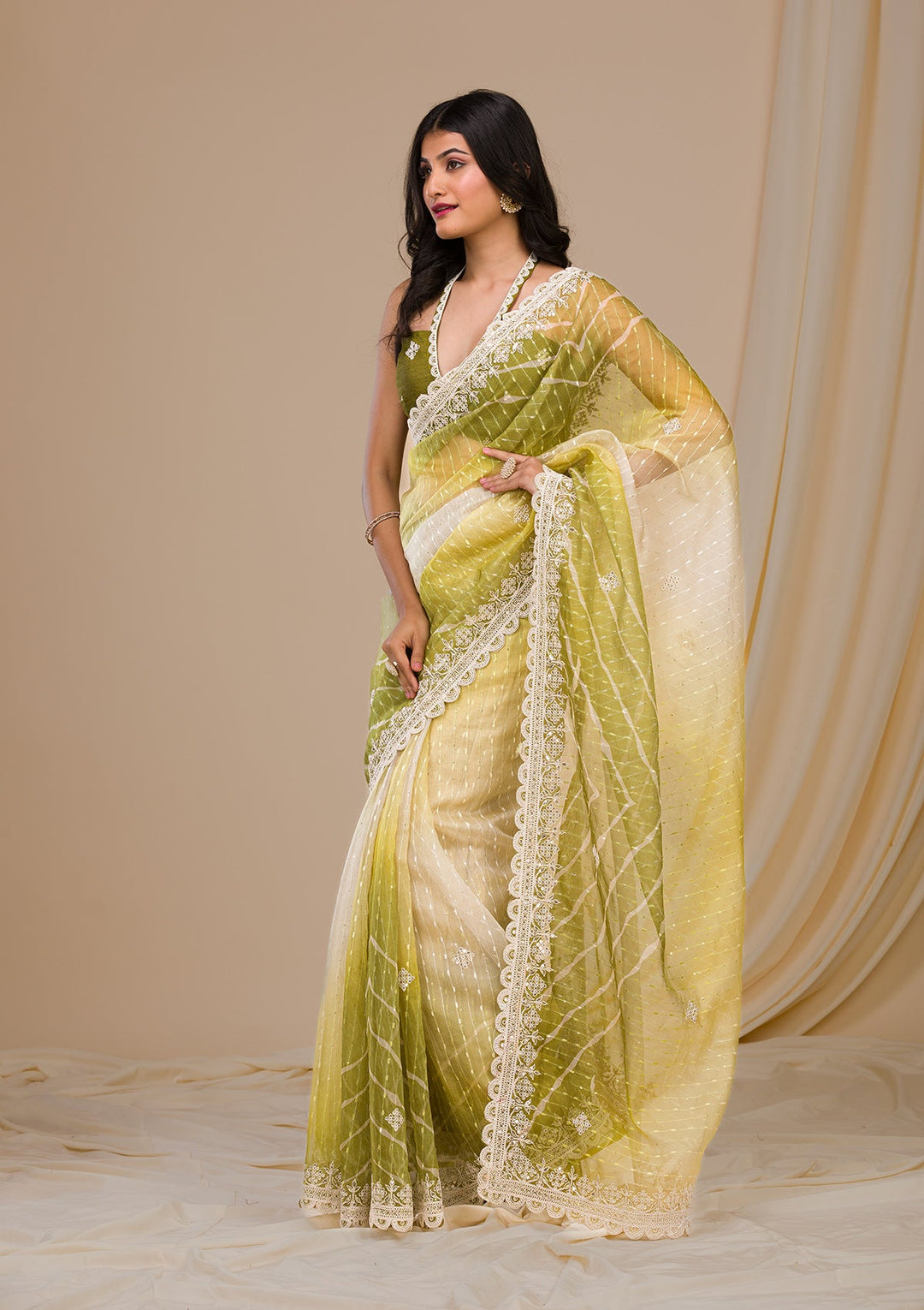 Navy Blue Stonework Raw Silk Designer Saree-Koskii