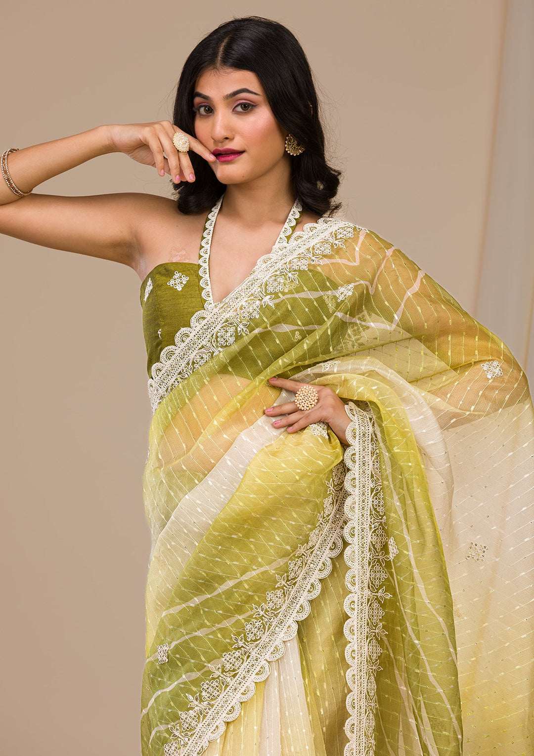 Navy Blue Stonework Raw Silk Designer Saree-Koskii